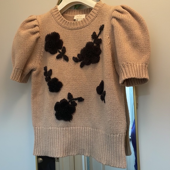 Kate Spade wool knit puff 3/4 sleeve sweater Tan size XS/SMALL - Picture 11 of 12